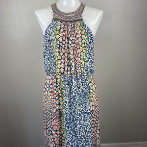 Anthropologie HD in Paris Mayacamas Maxi Dress Size 6 Multi Color Print Beaded